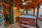 Hot tub in enclosed porch right outside side door